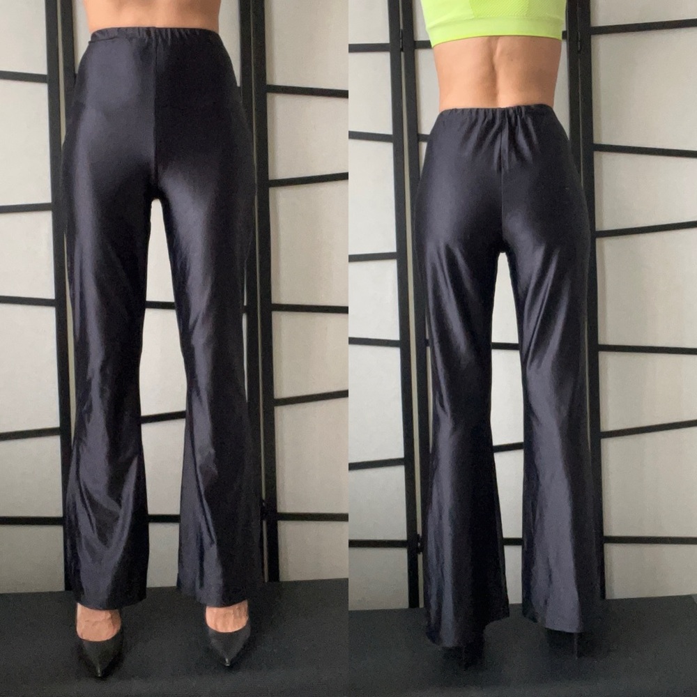 Vintage High Rise Pants Halloween Costume Dance Flare Black Glossy Small